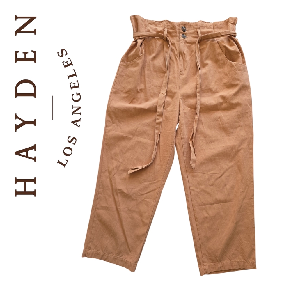 Hayden LA Cropped Boho Vibe Paperbag Style High Waist Caramel Pants Plus Sz 1X